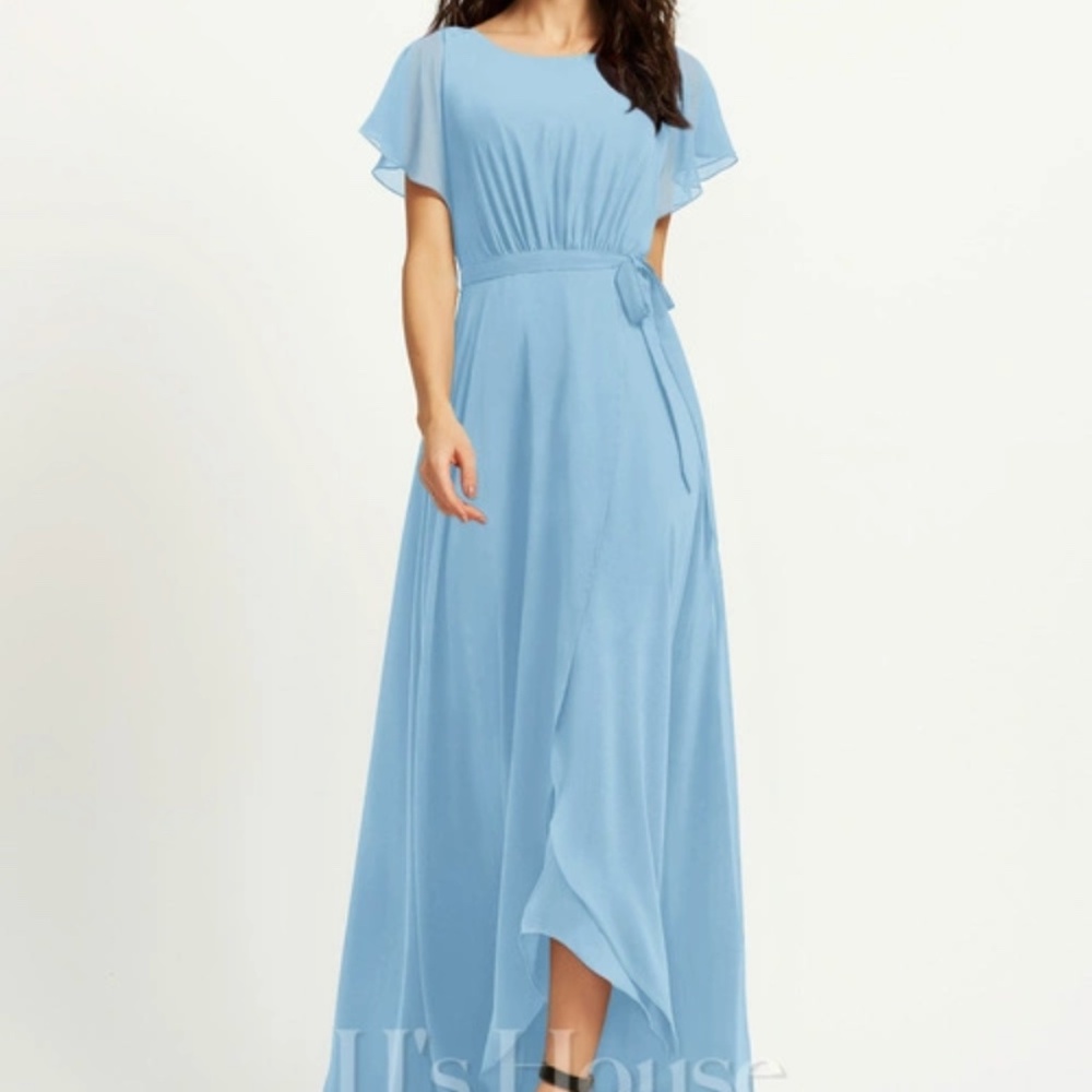 JJ’s House A-line Scoop Asymmetrical Chiffon Bridesmaid Dress With Ruffle